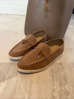 Beige women’s  Loafers with Key Charm